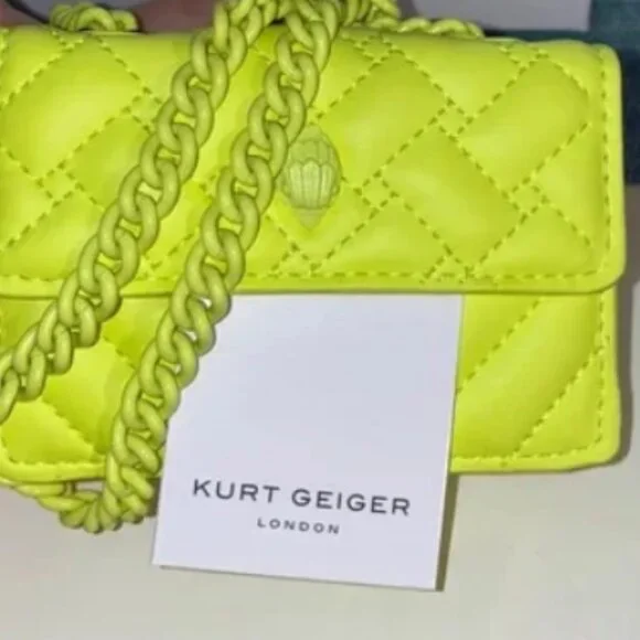 KURT GEIGER LONDON Micro Kensington Neon Yellow Leather Crossbody - Picture 3 of 7
